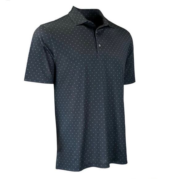 Greg Norman Men's Black Micro Pique Spinner Print Polo - Picture 1 of 7